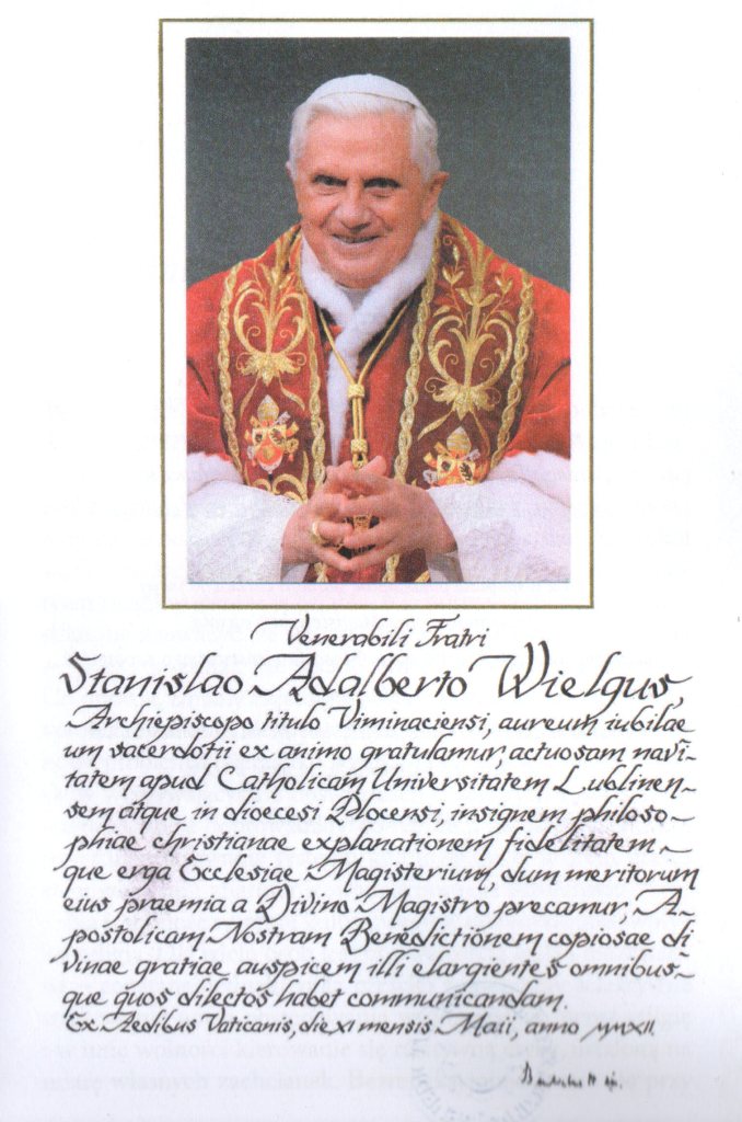 Arcybiskup Prof. dr hab. Stanisław Wielgus - błogosławieństwo i opinia Ojca Świętego Benedykta XVI